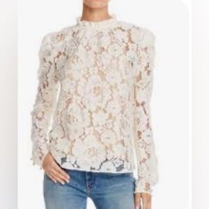WAYF Emma Puff Sleeve Lace Top ivory long sleeve size small